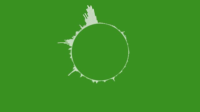 circle audio waveform green screen. glowing circular music spectrum with rhythmic beat and sound frequency motion. digital equalizer visualizer. seamless 4k loop.