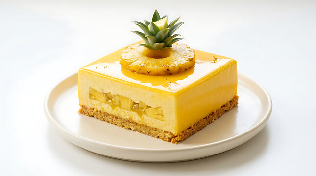 Yellow pineapple mousse cake with fresh pineapple garnish