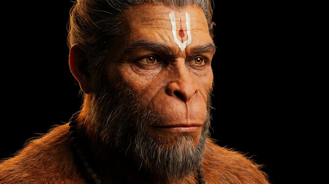 Realistic 3d portrait of lord hanuman with traditional tilak
