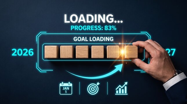 Project progress tracking concept with loading bar representing workflow completion, productivity and business achievement