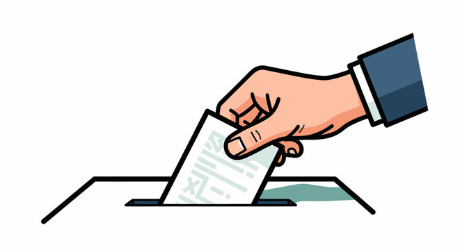 Hand Pressing Button On Modern Electronic Voting Machine.