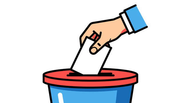 Hand Dropping Paper Ballot Into Voting Box.