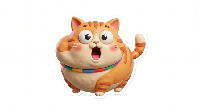 Cute fat ginger cat sticker with wide eyes and surprised expression on white background sticker