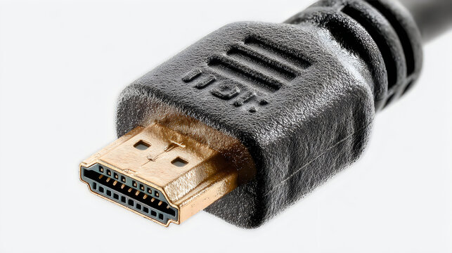 Golden HDMI cable connector isolated technology device images