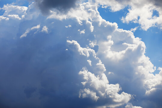 High clouds in the summer sky. Sky background. Meteorological observations of the sky.