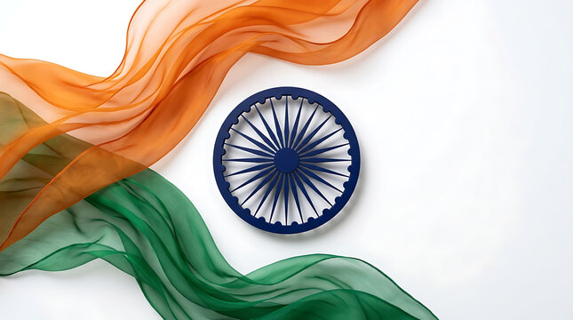 Indian flag concept with saffron and green fabric and ashoka chakra