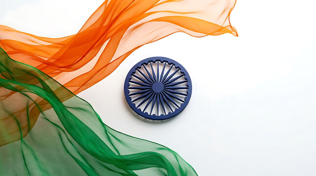 Indian flag colors with ashoka chakra isolated on white background