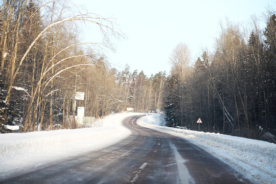 Winter landscape of country fields and roads