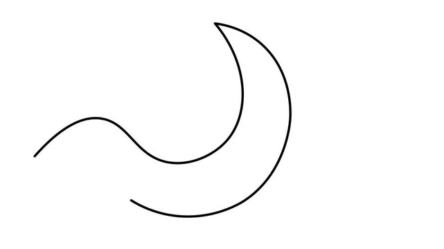 Continuous one line drawing of moon  eid outline illustrator. Moon vector hand sky simple poster crescent twilight night single sketch cloud flag drawn abstract sign white design . 4k