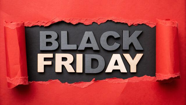 Black Friday bold sale banner on vibrant red background for retail promotions and discounts