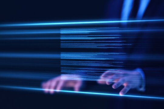 Lawyer Reviewing Digital Contract Clauses on Holographic Legal Technology Interface