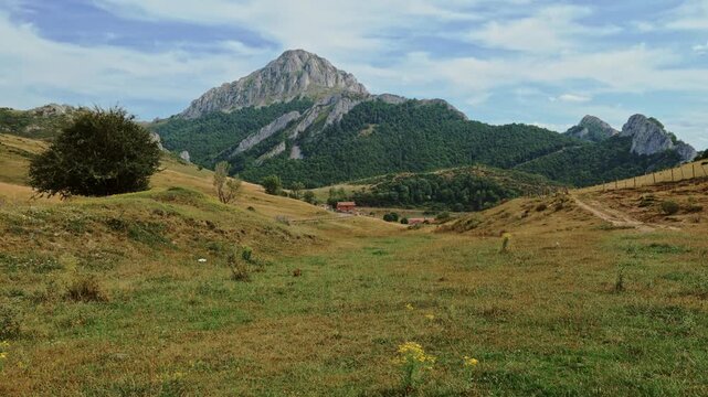Picos de Europa mountain range from Piedrasluengas viewpoint in province of Palencia, Castile and Leon, Spain