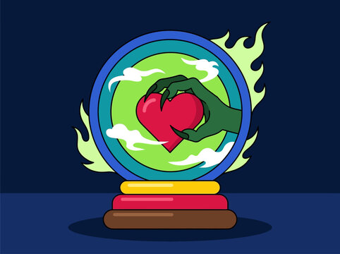 Monster Claw Holding Heart in Mystical Crystal Ball Vector