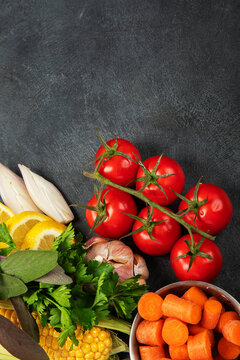 Fresh raw vegetables and fruits.