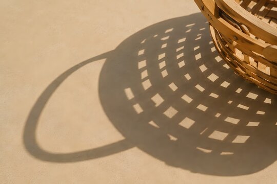Empty harvest basket shadow on neutral late summer surface