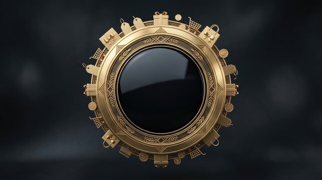 Luxury Black Friday Gold Shopping Badge with Copy Space on Dark Black Background