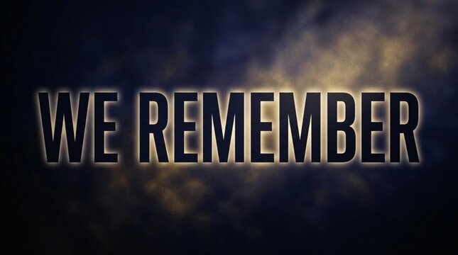 Texto We Remember con brillo dorado sobre fondo oscuro y nebuloso, concepto de memoria, conmemoraci&oacute;n y homenaje hist&oacute;rico.