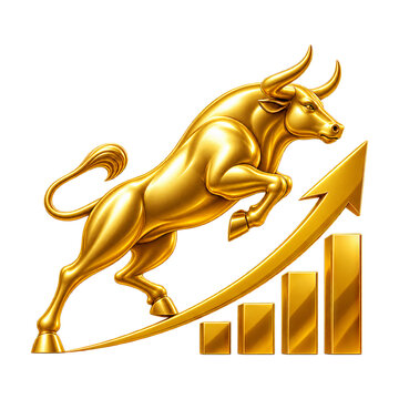 Golden Bull with Rising Arrow and Growth Chart, Bull Market Investment Concept