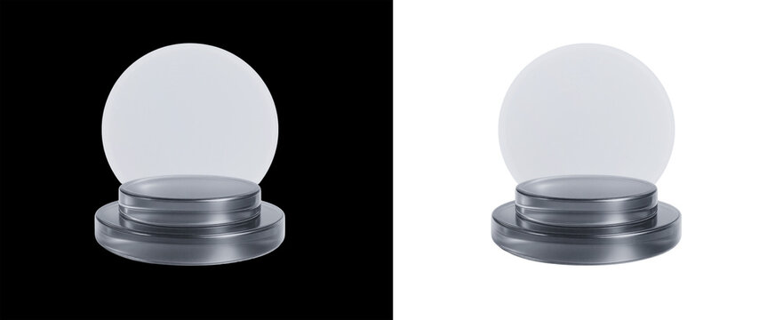 3D Frosted Glass Orb on Round Podium Base, Transparent PNG