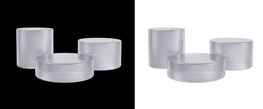 3D Glass Cylinder Podium Set, Frosted Display Stands PNG