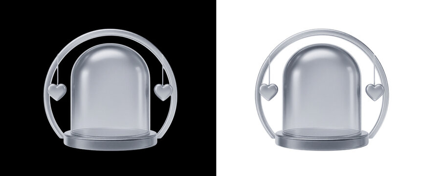 3D Glass Dome with Hanging Heart Charms, Valentine Display PNG