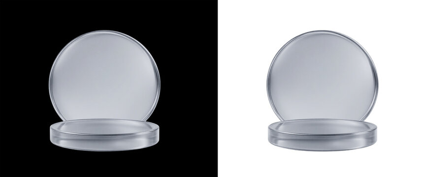 3D Round Glass Disc Podium, Minimal Display Stand PNG
