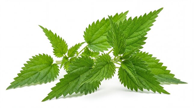 Fresh green stinging nettle leaves on a branch