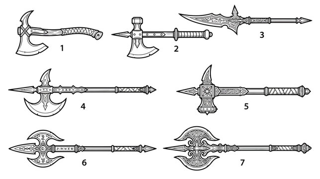 Collection of Medieval Weapon Illustrations Isolated