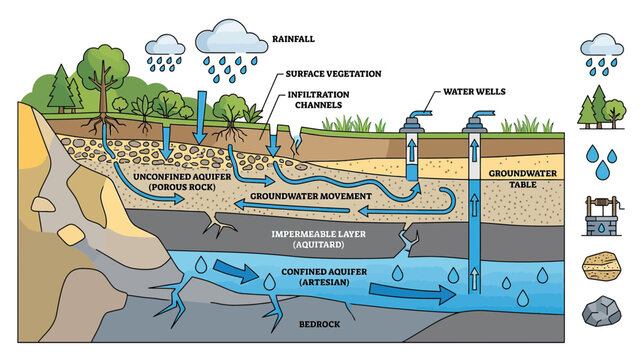 Groundwater Flow Diagram Isolated Illustration