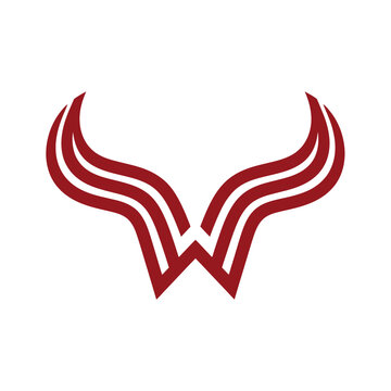 Abstract red bull horns letter W logo design.