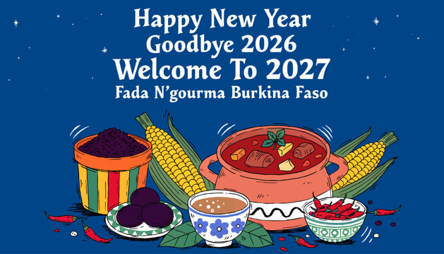 Happy New Year 2027 Fada N'gourma Burkina Faso Food Celebration Greeting Card
