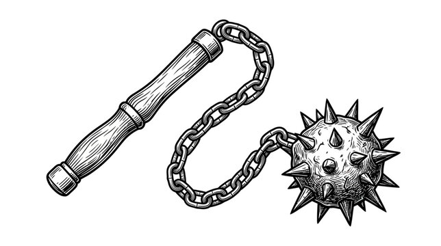 Medieval Spiked Flail Weapon Isolated