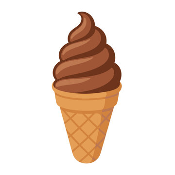 chocolate soft serve ice cream in waffle cone vector illustration