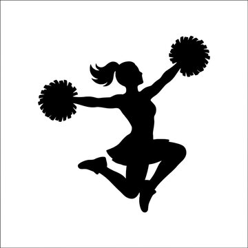 Joyful cheerleader jumping with pom poms silhouette