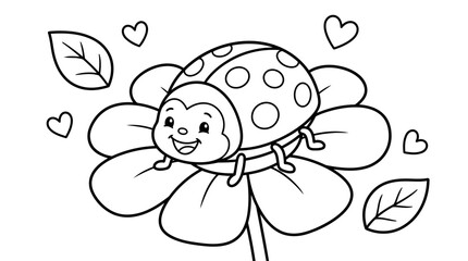 Fototapeta premium Cute cartoon ladybug drawing for children coloring book page vector illustration simple line art.