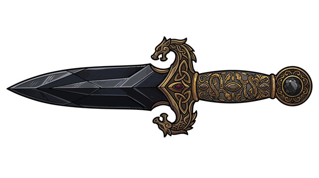 Ornate fantasy dagger with dragon guard, isolated