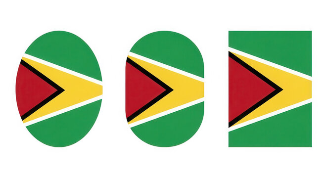 Guyana national flag buttons in circle oval and rectangular shapes isolated on transparent background