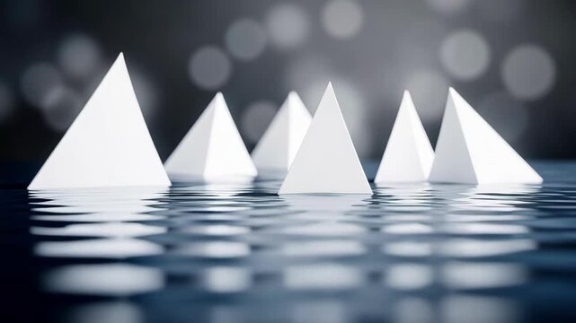White Pyramids Floating On Rippling Water.