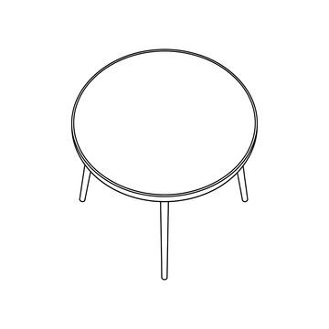 Minimalist round three-legged table illustration vector