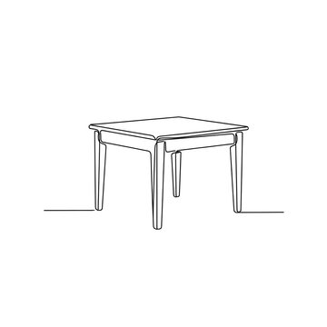 Minimalist square table with tapered legs line drawing illustration