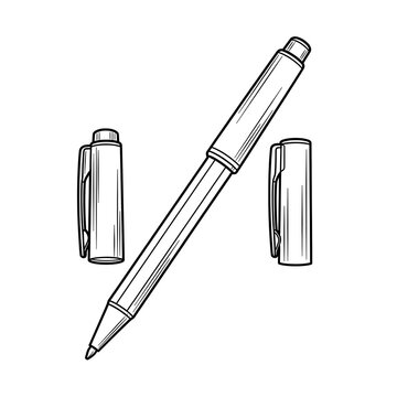 Retractable ballpoint pen with cap and clip in extended and retracted positions