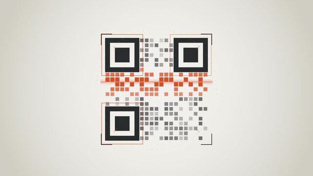 Abstract animated code framed and read by corner markers drawn as coral and magenta lines and shapes on a bright, clean light background. Seamless looping 4K motion graphics video with free space for 