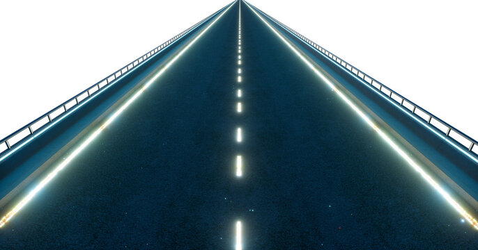 3d rendering glowing highway disappearing into distance on transparent background