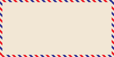 Obraz premium Airmail envelope frame. Commercial envelope. International vintage letter border. Retro air mail postcard with blue and red stripes. Blank correspondence paper template.eps,10