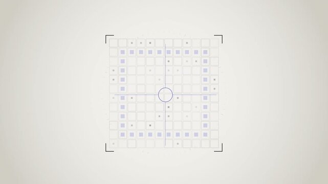 Abstract animated sensor array calibrated against a reference drawn as cool blue-white lines and shapes on a bright, clean light background. Seamless looping 4K motion graphics video with free space f