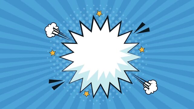 Blue comic book style starburst explosion speech bubble animation video