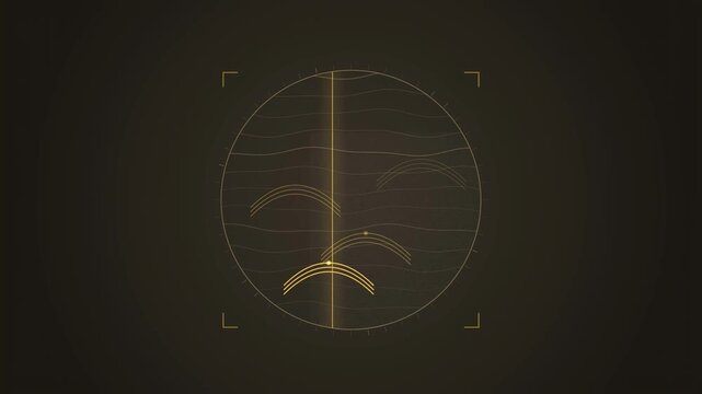 Abstract animated ground penetrating radar revealing strata drawn as cool blue-white lines and shapes on a deep dark background. Seamless looping 4K motion graphics video with free space for text, ide