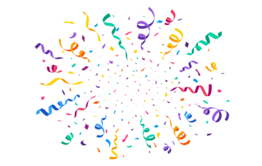 Carnival and birthday party confetti burst, anniversary and fiesta event background. Cartoon confetti explosion with multicolor curly ribbons. Festive celebration graphic for birthday party invitation © Vector Tradition