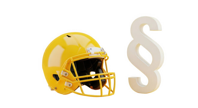 Yellow american football helmet next to a legal section sign symbol isolated on transparent background