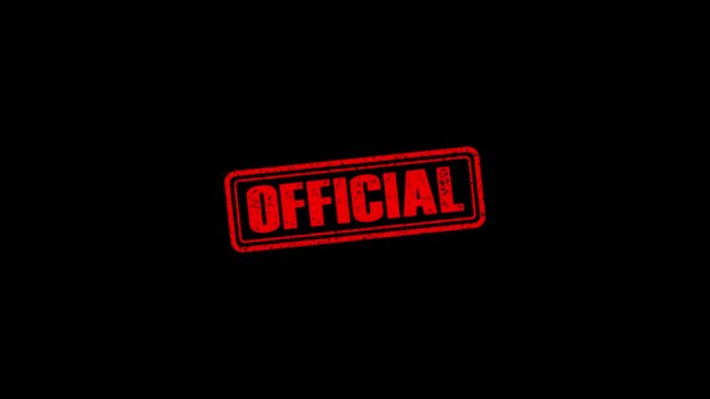 Official rubber stamp animation. Official Stamp textured bold text motion. Up to down stamp zooming and hit effect 4k video.